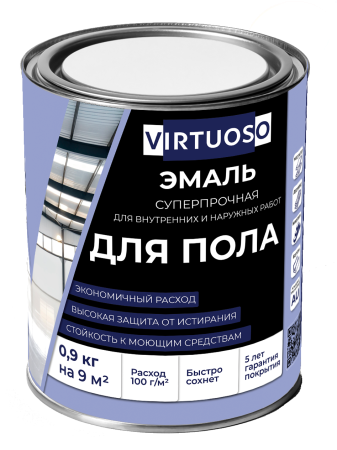 Эмаль для пола зеленая 0,9кг глянцевая алкидно-уретановая быстросохнущая VIRTUOSO; 11595979